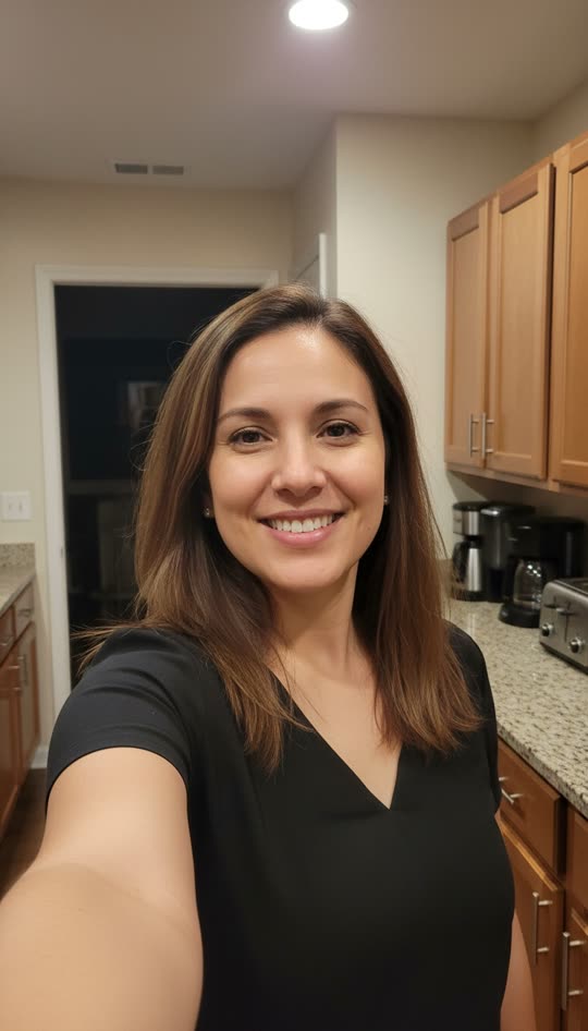 Selfie example with a clear face and space behind the shoulder